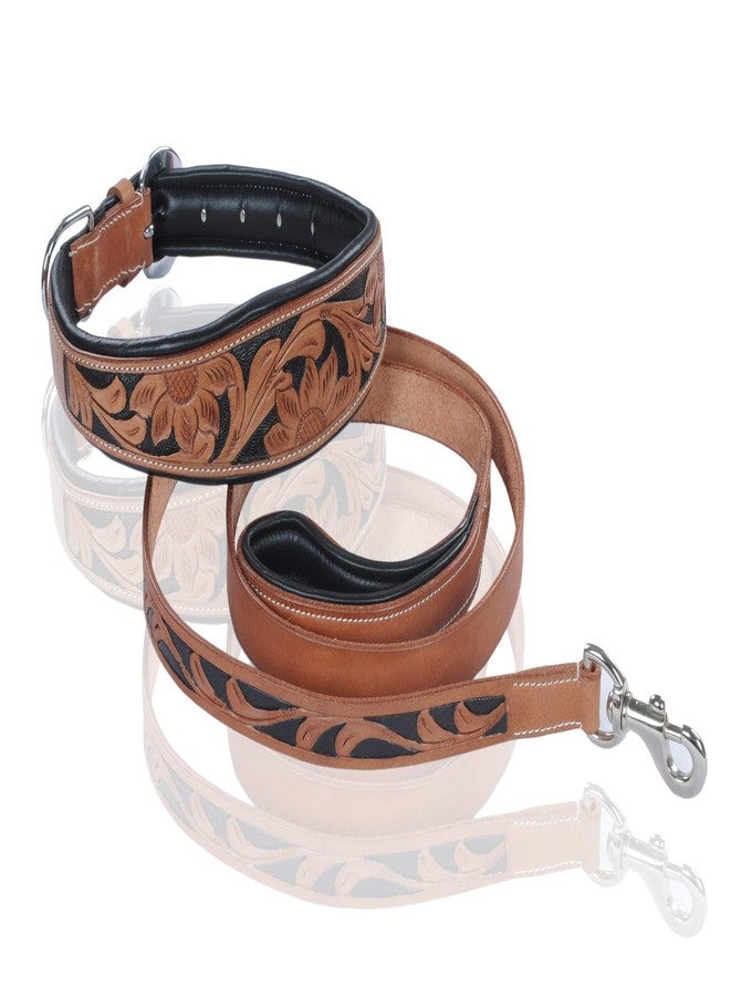 Skora Leather Padded Custom Handmade Hand Tool Dog Collar and Leash Set (Large) Combo Offer Dog Leash with Dog Leather Collar - Image 1